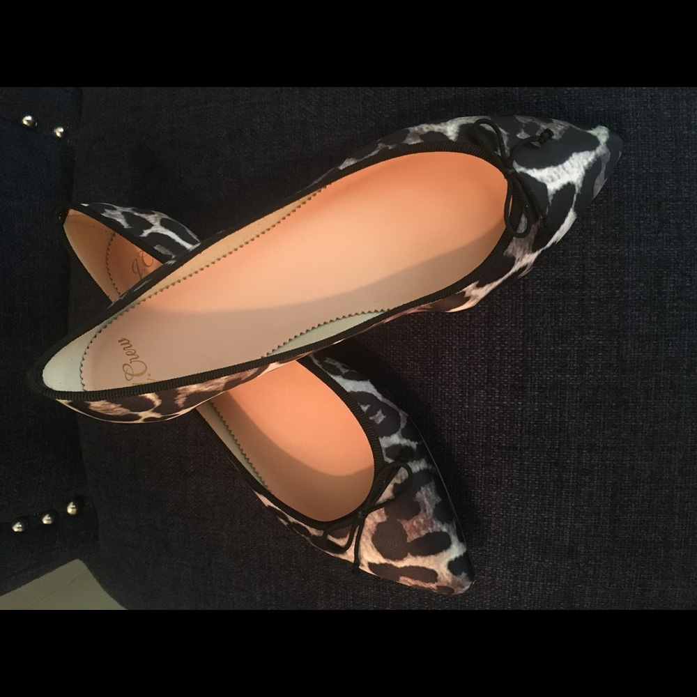 New J Crew Leopard Satin Gemma Ballet Flats